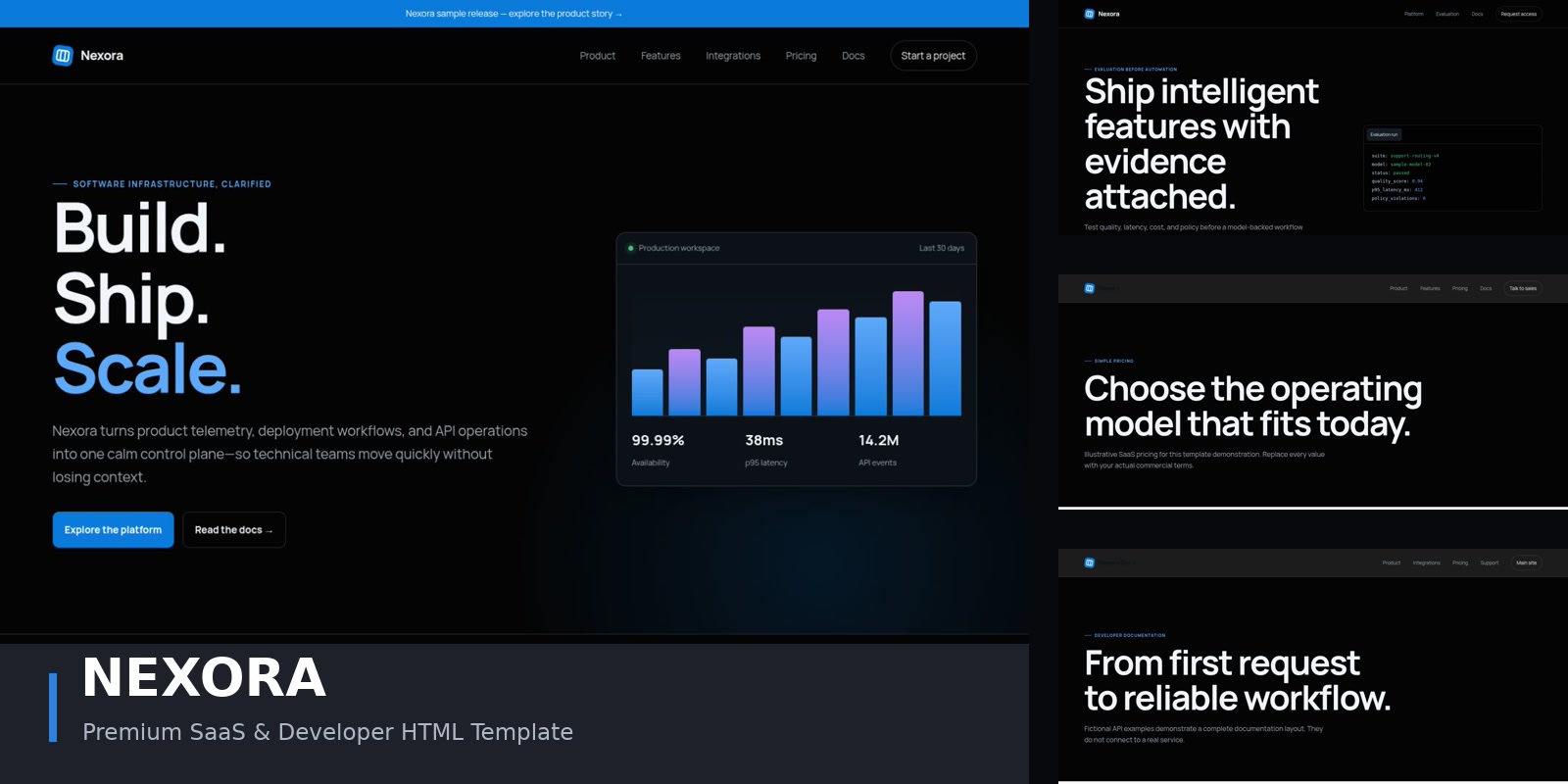 Nexora SaaS and developer platform homepage preview