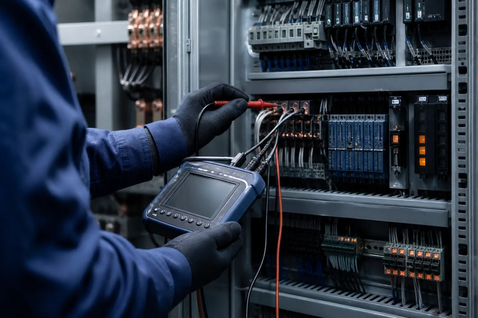 Engineer commissioning an industrial control cabinet