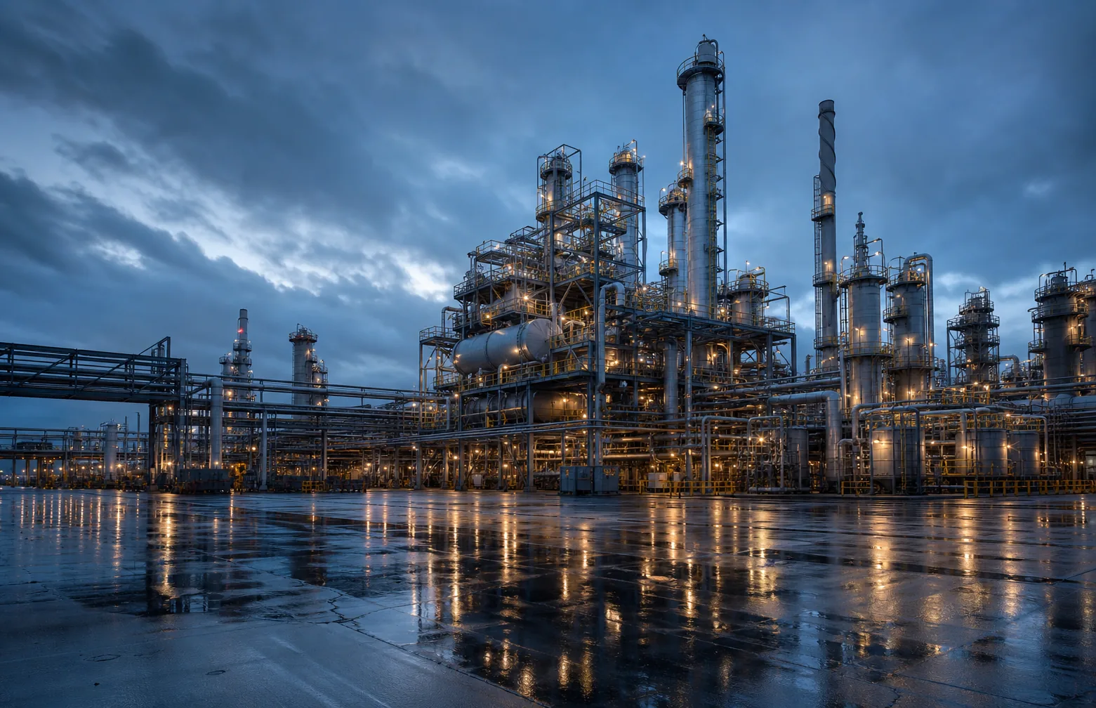 Westbridge energy processing plant at blue hour
