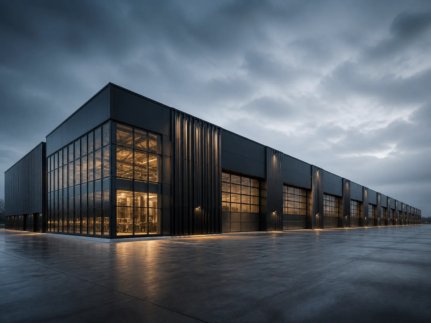 Modern Northpoint manufacturing facility at dusk